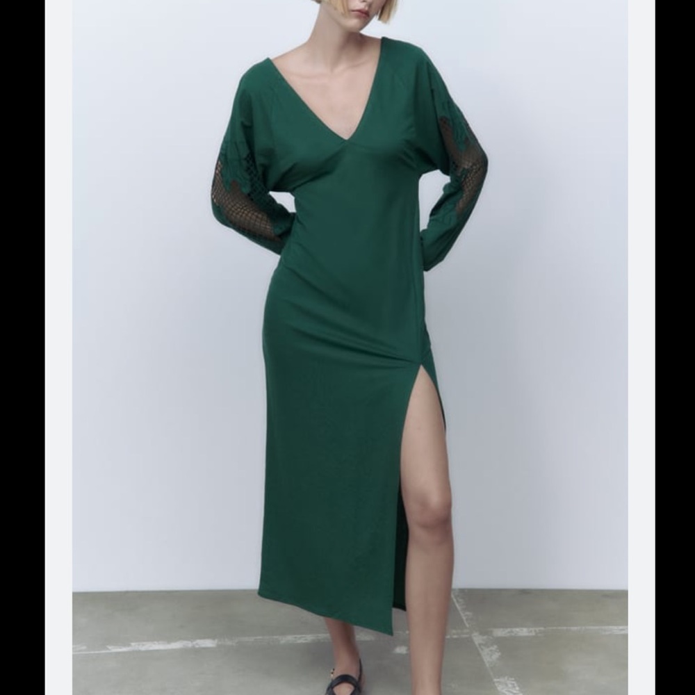 NWT Zara embroidered sleeve slit midi dress